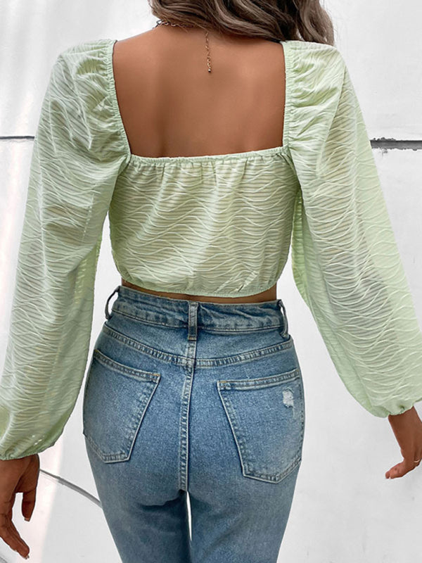 Aspyn New Short Shirt French Square Collar Puff Sleeve Shirt