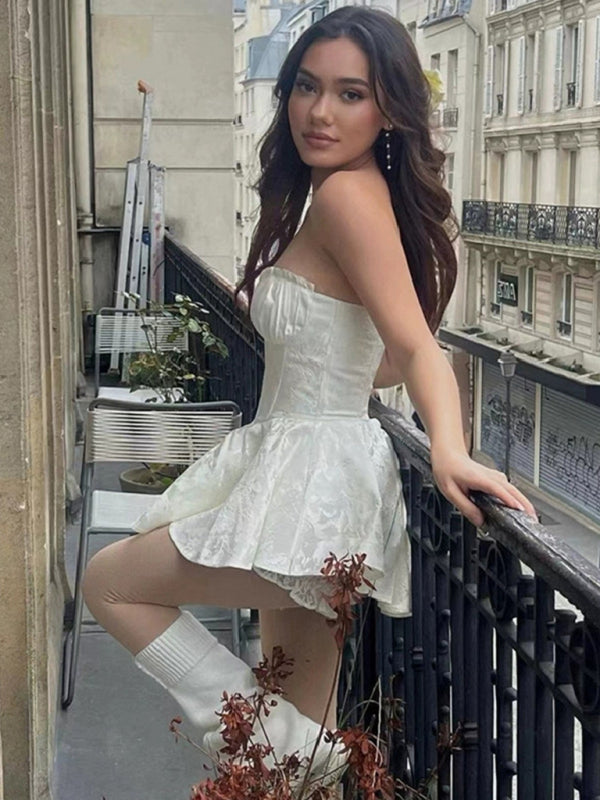 Eliza Lace Jacquard Tight Sexy Tube Top Dress High Waist Slim Birthday Dress Princess Dress