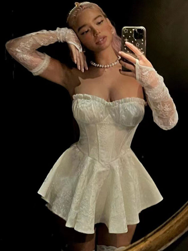 Eliza Lace Jacquard Tight Sexy Tube Top Dress High Waist Slim Birthday Dress Princess Dress