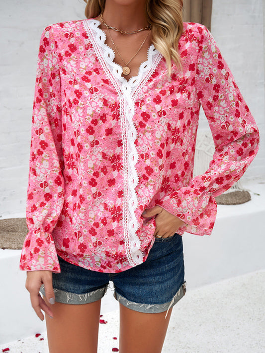 Amirah New Fashionable Women's Casual Printed Long-Sleeved V-Neck Shirt