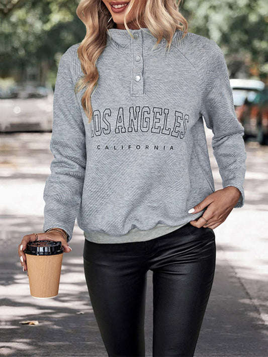 Kaylin New Women's Long Sleeve Lettered Button Lapel Sweatshirt