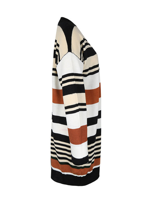 Dorothy New Color Block Long Sweater Cardigan
