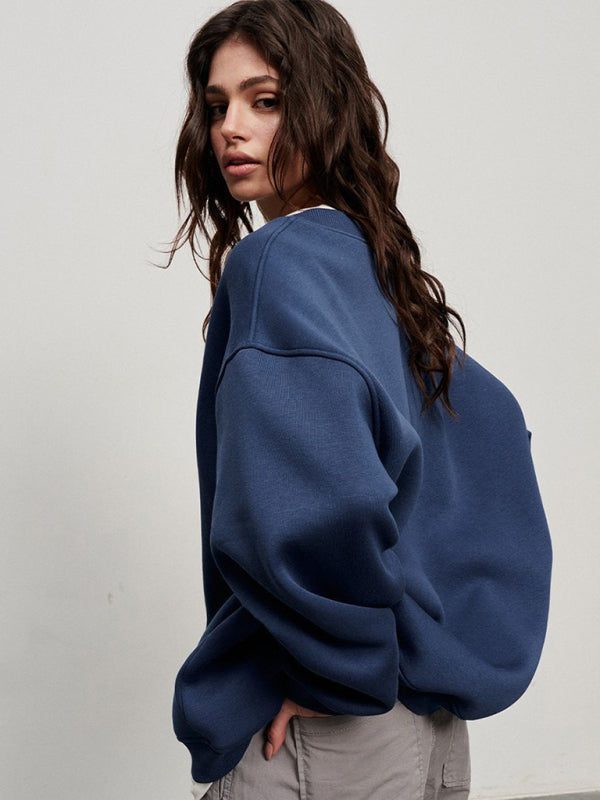 Mikaela Feminine Round Neck Polar Fleece Loose Sweatshirt