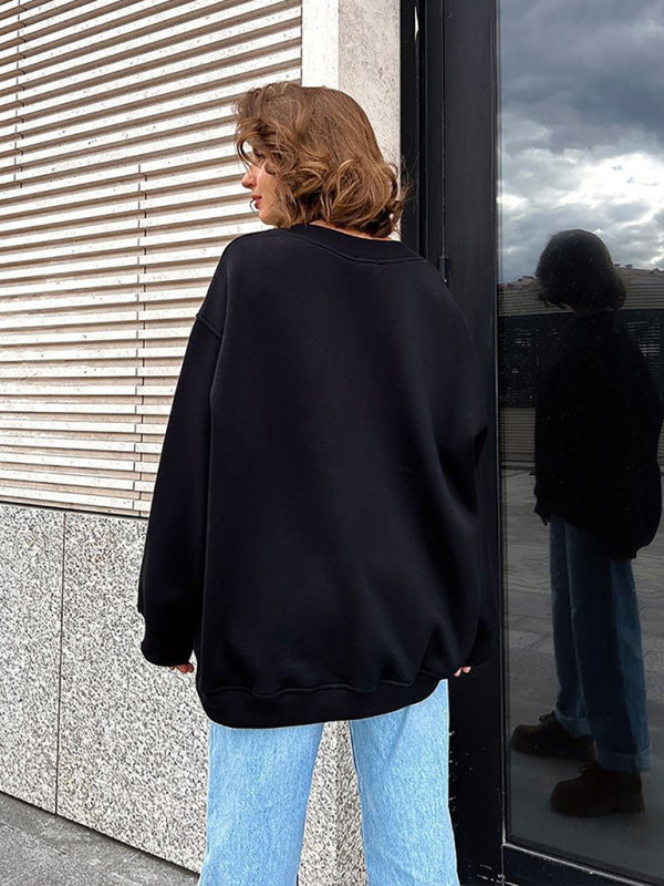 Mikaela Feminine Round Neck Polar Fleece Loose Sweatshirt