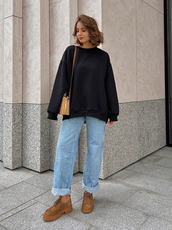 Mikaela Feminine Round Neck Polar Fleece Loose Sweatshirt
