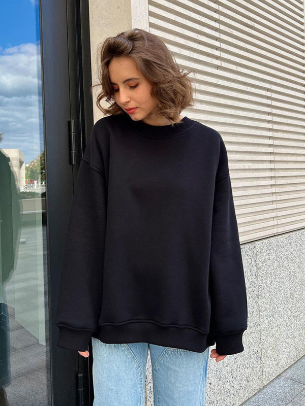 Mikaela Feminine Round Neck Polar Fleece Loose Sweatshirt