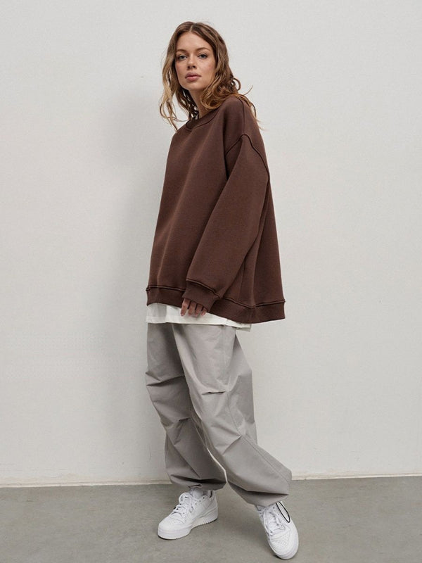 Mikaela Feminine Round Neck Polar Fleece Loose Sweatshirt