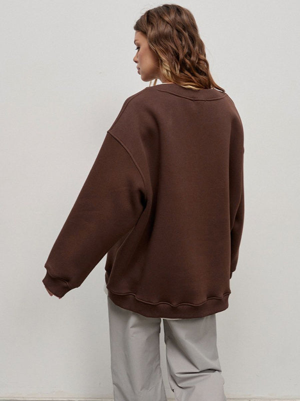 Mikaela Feminine Round Neck Polar Fleece Loose Sweatshirt