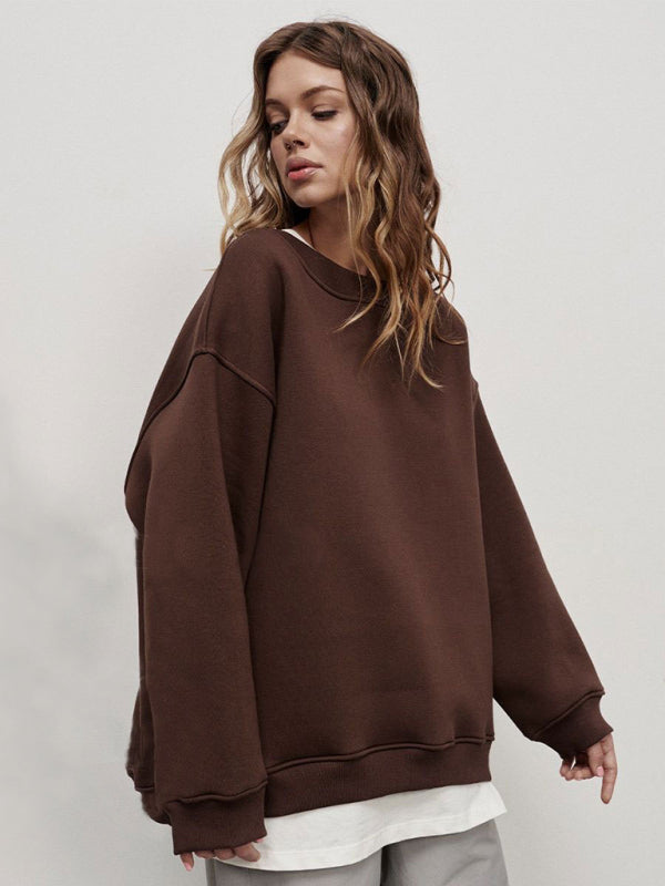 Mikaela Feminine Round Neck Polar Fleece Loose Sweatshirt