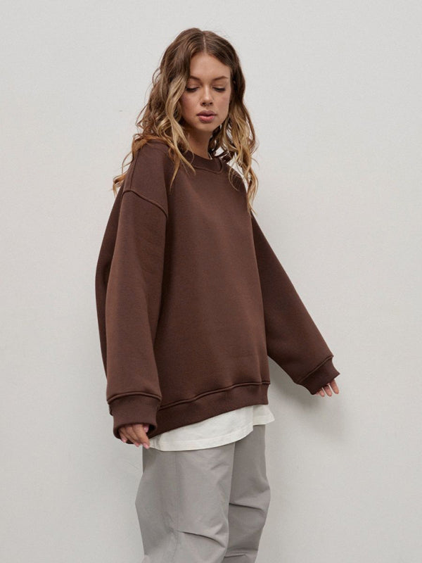 Mikaela Feminine Round Neck Polar Fleece Loose Sweatshirt