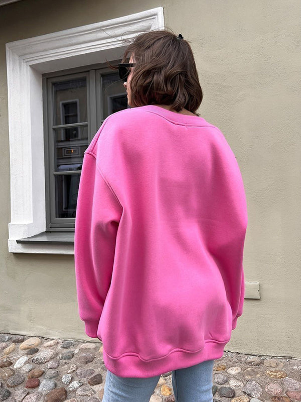Mikaela Feminine Round Neck Polar Fleece Loose Sweatshirt