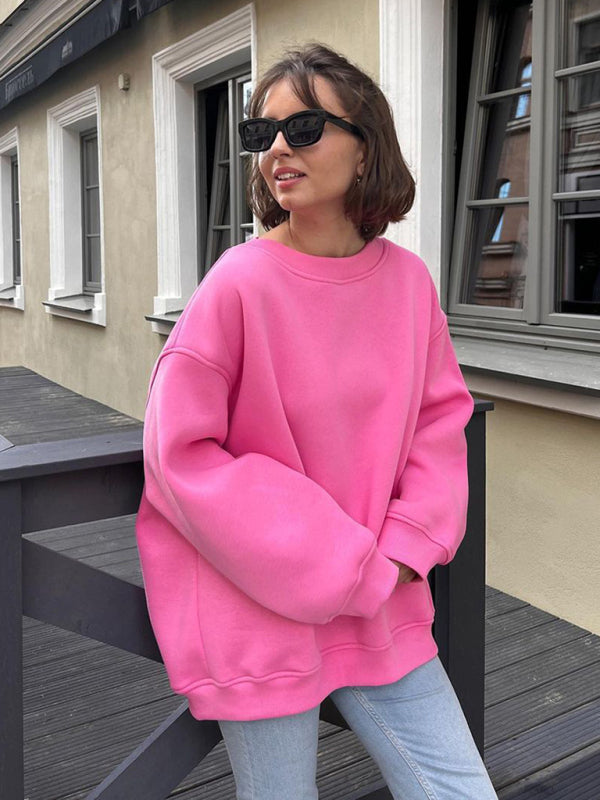 Mikaela Feminine Round Neck Polar Fleece Loose Sweatshirt