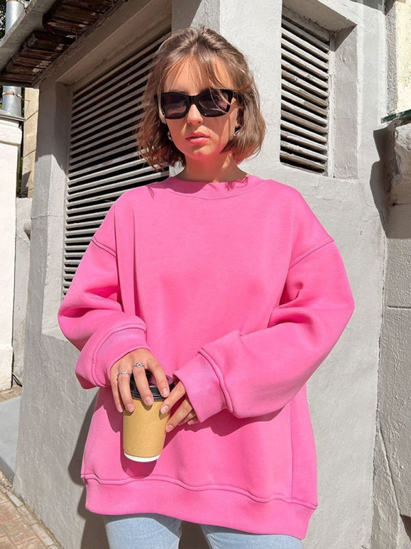 Mikaela Feminine Round Neck Polar Fleece Loose Sweatshirt