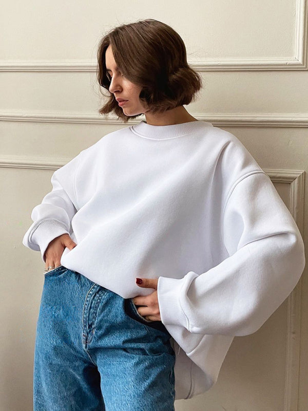 Mikaela Feminine Round Neck Polar Fleece Loose Sweatshirt