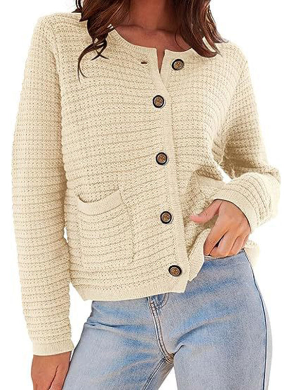 Georgia New Round Neck Knitted Commuter Retro Autumn Casual Cardigan Long Sleeve Women's Clothing