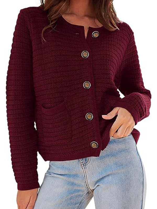 Georgia New Round Neck Knitted Commuter Retro Autumn Casual Cardigan Long Sleeve Women's Clothing