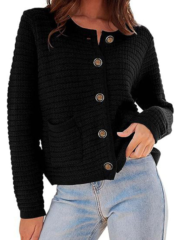 Georgia New Round Neck Knitted Commuter Retro Autumn Casual Cardigan Long Sleeve Women's Clothing