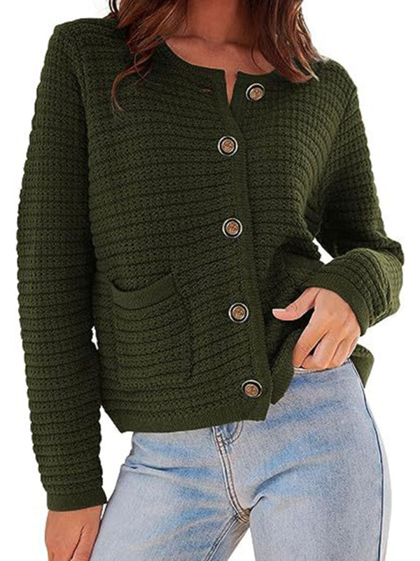 Georgia New Round Neck Knitted Commuter Retro Autumn Casual Cardigan Long Sleeve Women's Clothing