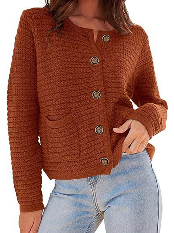 Georgia New Round Neck Knitted Commuter Retro Autumn Casual Cardigan Long Sleeve Women's Clothing