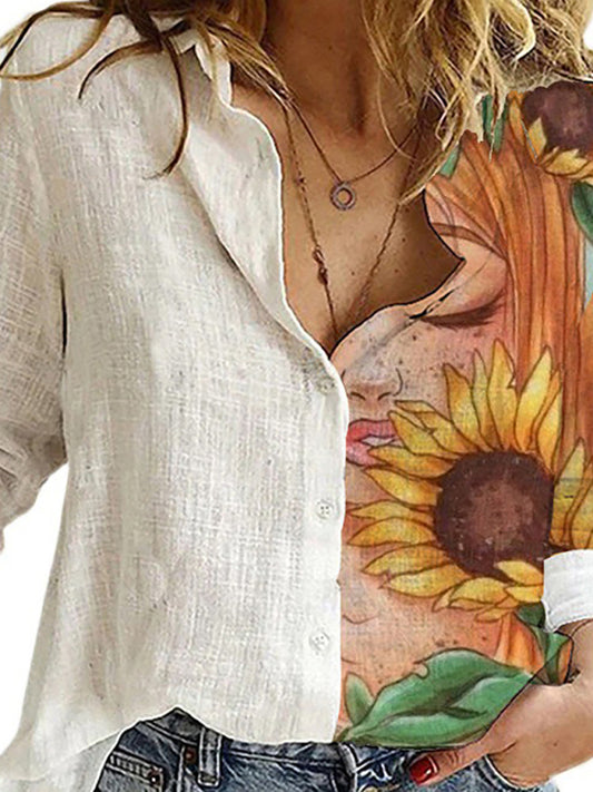 New Printed Animal And Plant Character Long-Sleeved Shirt