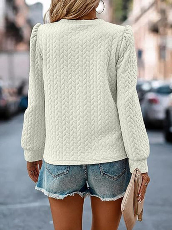 Jimena Round Neck Puff Long Sleeve Top Air Twist Sweatshirt