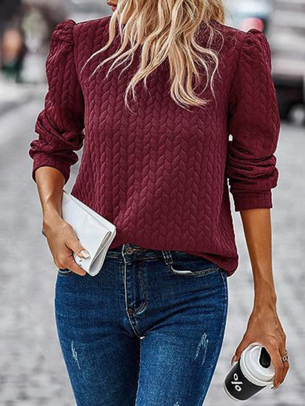 Jimena Round Neck Puff Long Sleeve Top Air Twist Sweatshirt