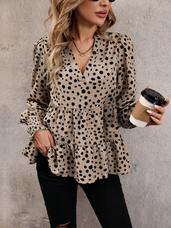 Azura New Women's Long Sleeve Leopard Print Shirt