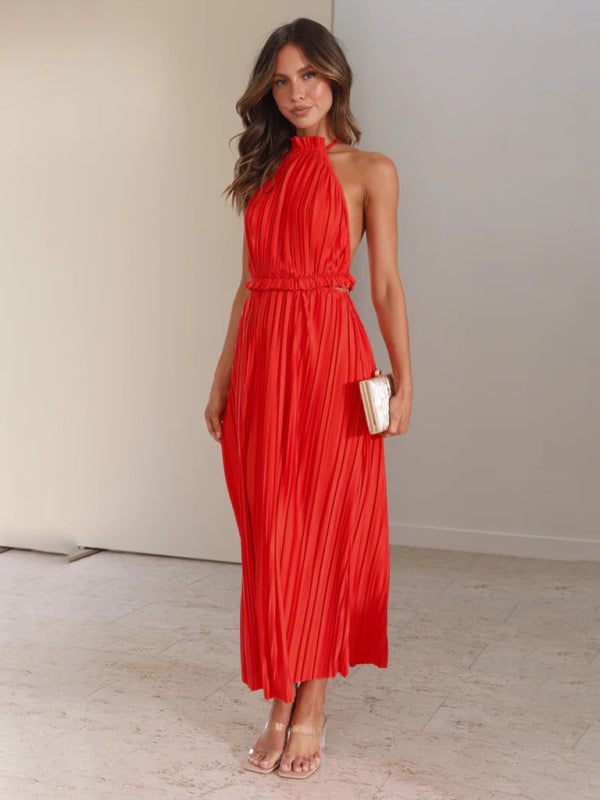 Elsa New Style Fashionable Fresh Off-Shoulder Halterneck Strappy Personalized Backless Long Dress