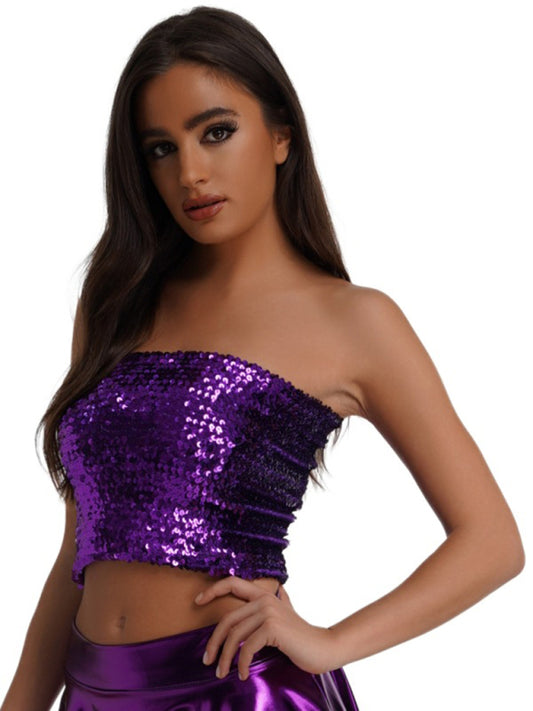 Nerys Women's Sequin Inner Performance Wear High Elastic Bandeau Top