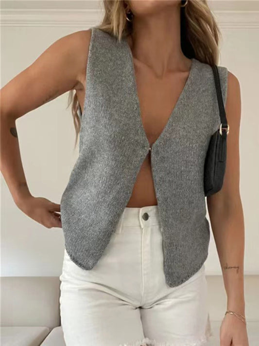 Freya Women's Deep V Sexy New Sleeveless Hot Girl Knitted Top Cardigan