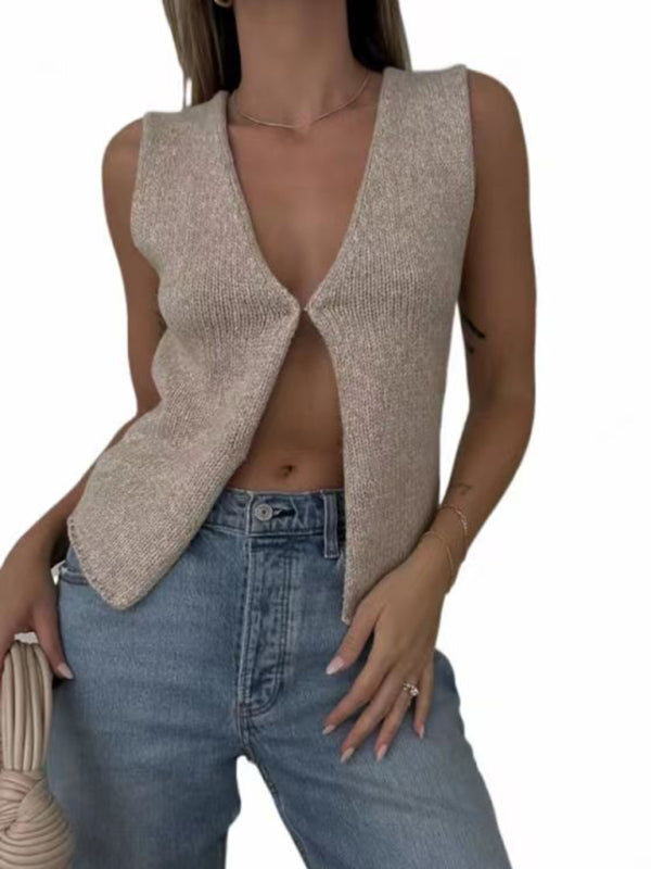 Freya Women's Deep V Sexy New Sleeveless Hot Girl Knitted Top Cardigan