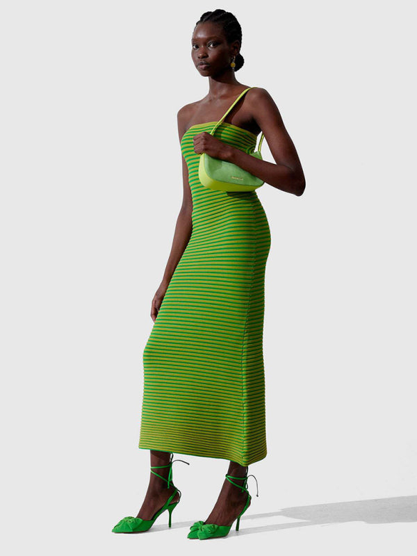 Andrea Tube Top Long Knitted Striped Sexy Slim Fit Hip-Hugging Dress