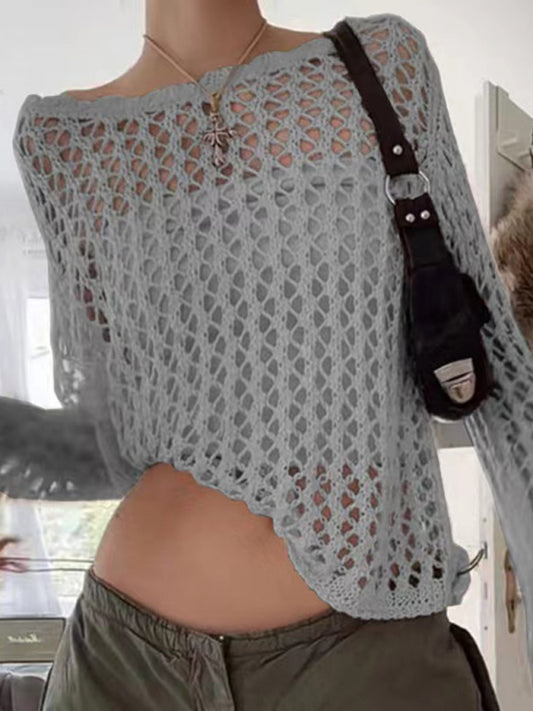 Romina Women's Loose See-Through Mesh Long-Sleeved Knitted Top