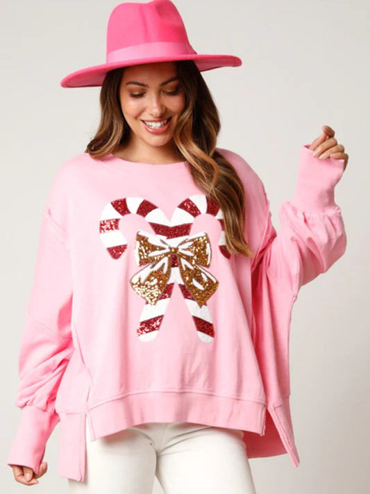 Melisa Women's Sweet Sequined Thickened Versatile Top Long-Sleeved Christmas Sweatshirt