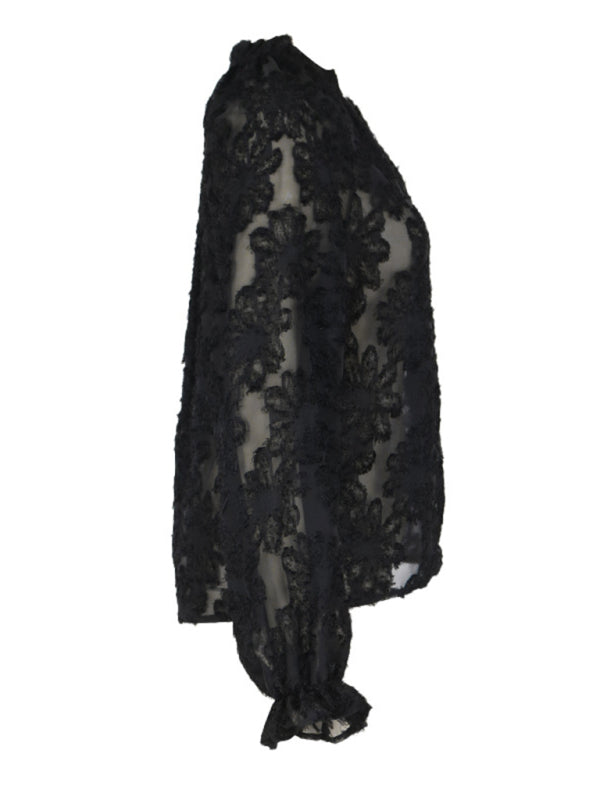 Aziel New Women's Long Sleeve Black French Top