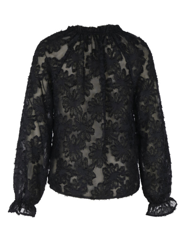 Aziel New Women's Long Sleeve Black French Top