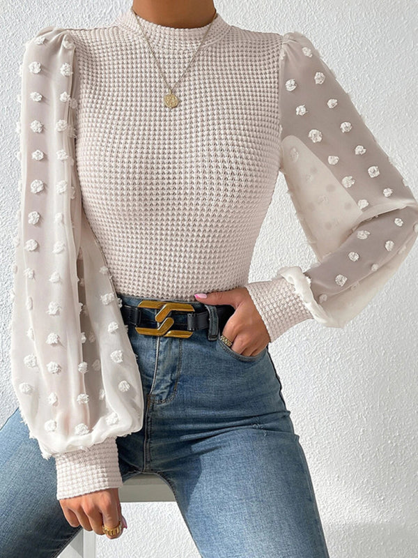 Loren Women's New Fashionable Round Neck Spliced Long Sleeve Sweater