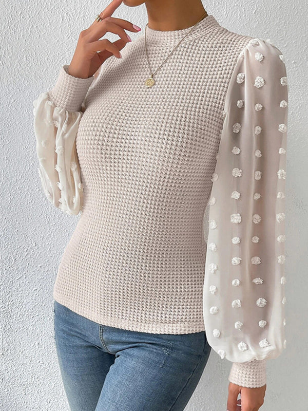 Loren Women's New Fashionable Round Neck Spliced Long Sleeve Sweater
