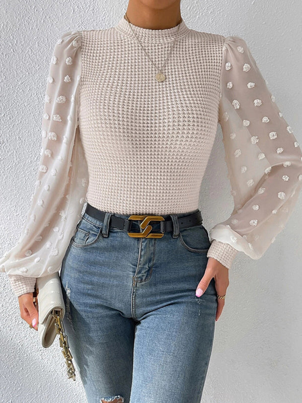 Loren Women's New Fashionable Round Neck Spliced Long Sleeve Sweater