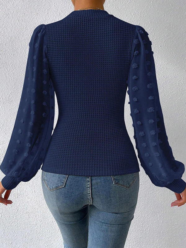 Loren Women's New Fashionable Round Neck Spliced Long Sleeve Sweater