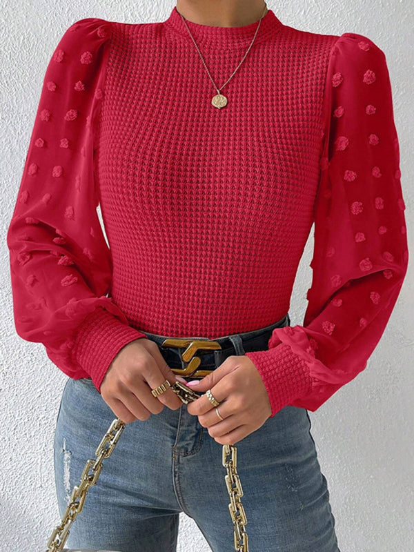 Loren Women's New Fashionable Round Neck Spliced Long Sleeve Sweater