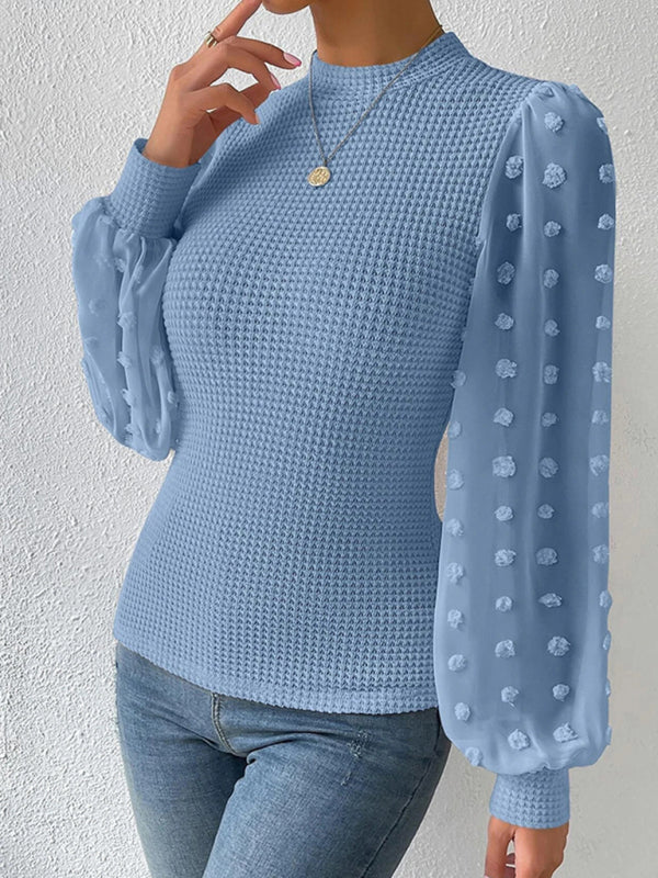 Loren Women's New Fashionable Round Neck Spliced Long Sleeve Sweater