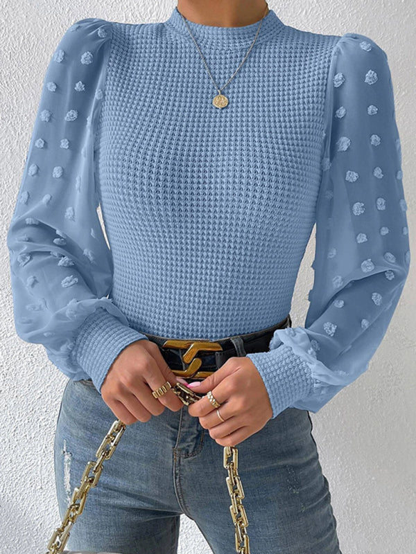 Loren Women's New Fashionable Round Neck Spliced Long Sleeve Sweater