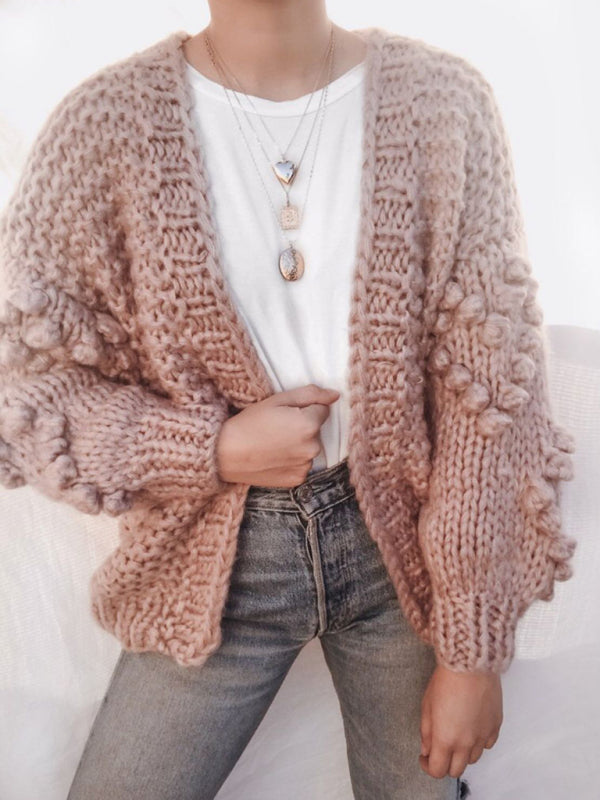 Aubree Women's Long Sleeve Thick Knitted Twist Loose Cardigan