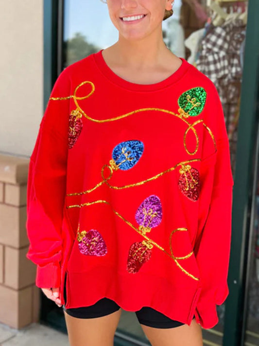 Hollie New Women's Christmas Sequined Long-Sleeved Pullover Sweatshirt