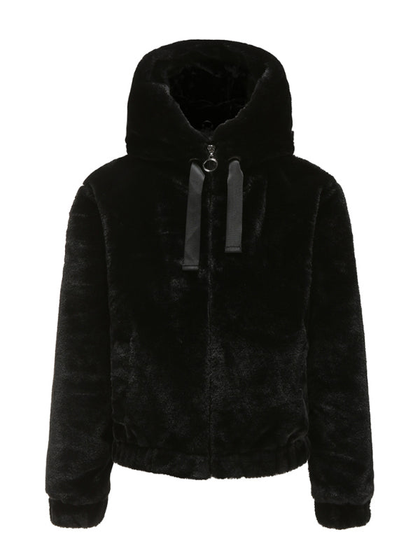 Lora Plush Hooded Long Sleeve Warm Short Jacket