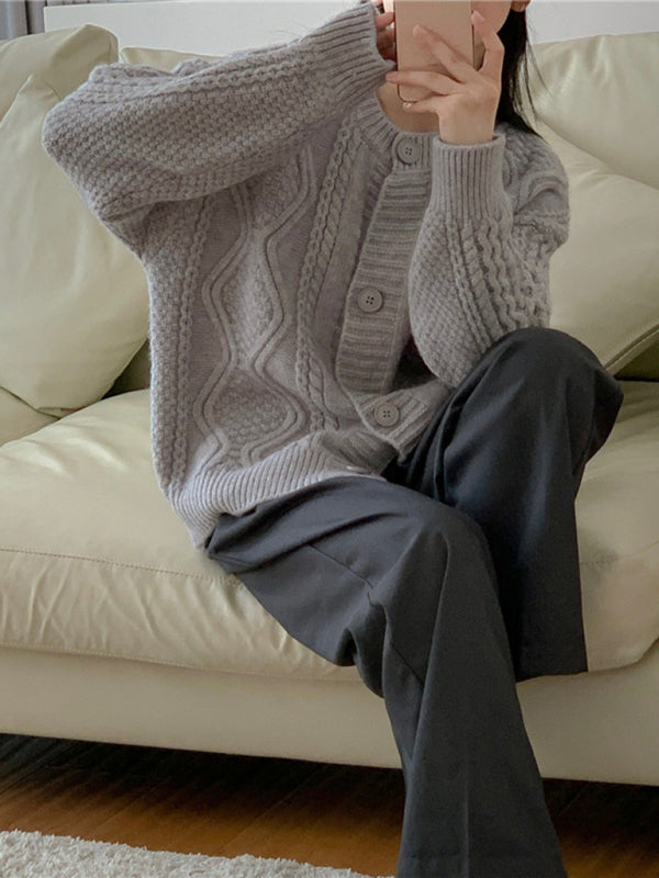Britney Women's Twist Button Loose Knitted Cardigan
