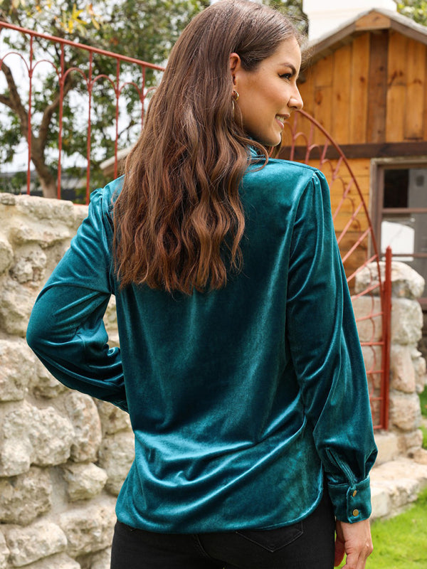 Armelle Women's New Bottoming Shirt Fashionable Stand Collar Long Sleeve Pullover Solid Color Top