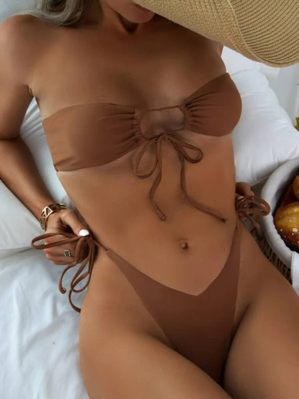 Londyn New Women's One-Piece Swimsuit Low Waist Strapless Solid Color Tube Top Sexy Bikini