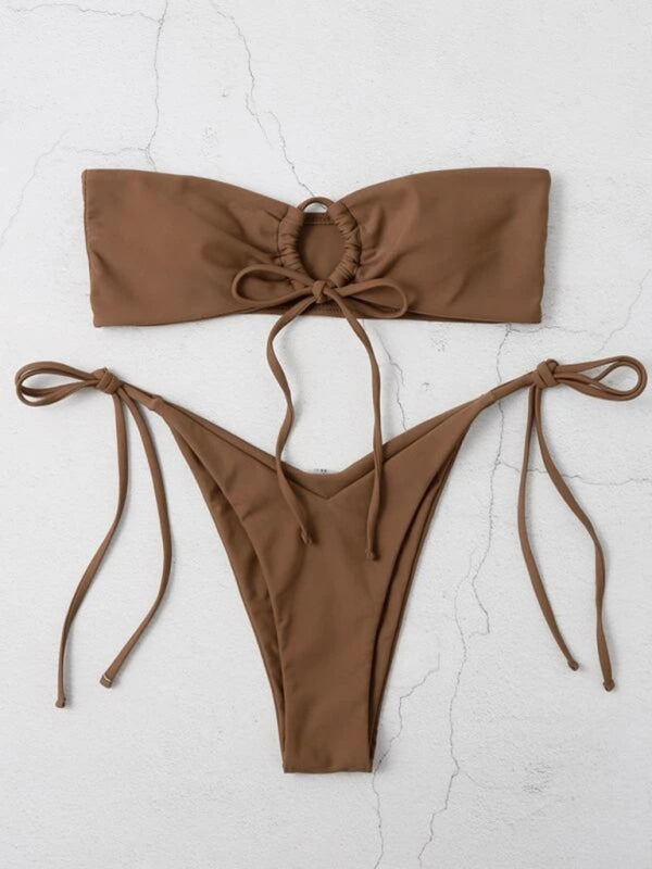 Londyn New Women's One-Piece Swimsuit Low Waist Strapless Solid Color Tube Top Sexy Bikini
